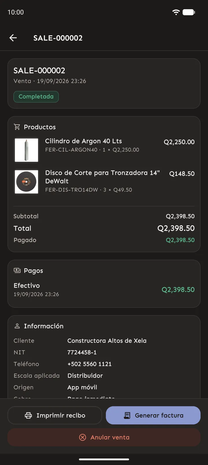 Detalle de venta