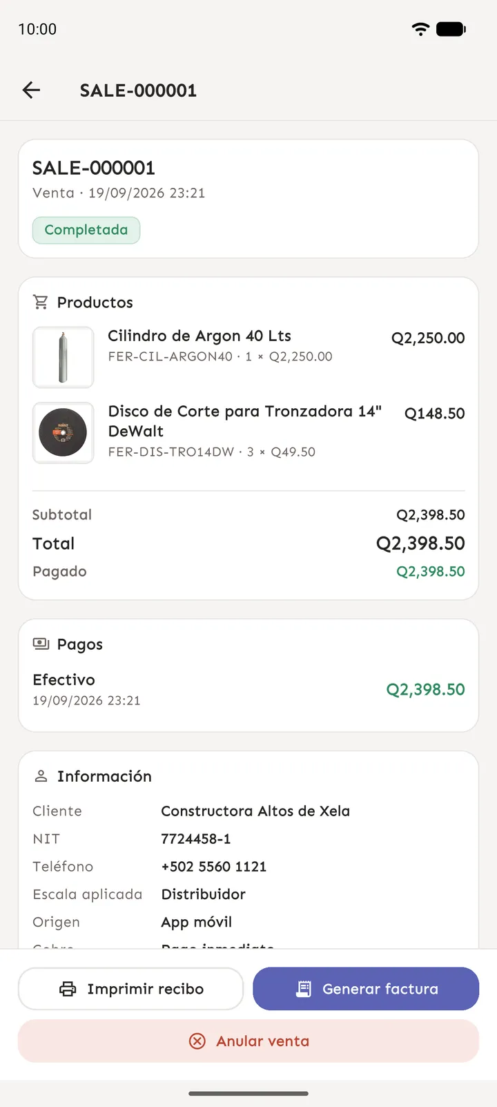 Detalle de venta